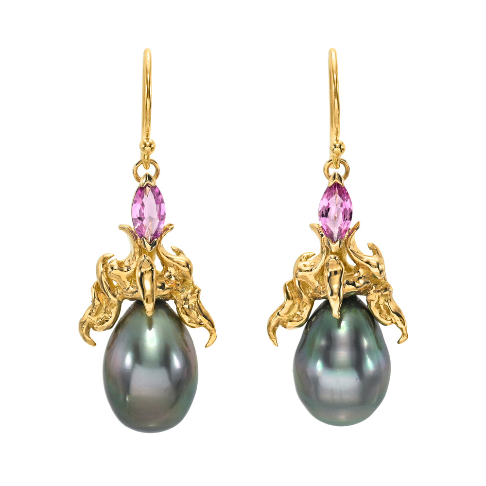 Goddess Tear Black Pearl Earrings