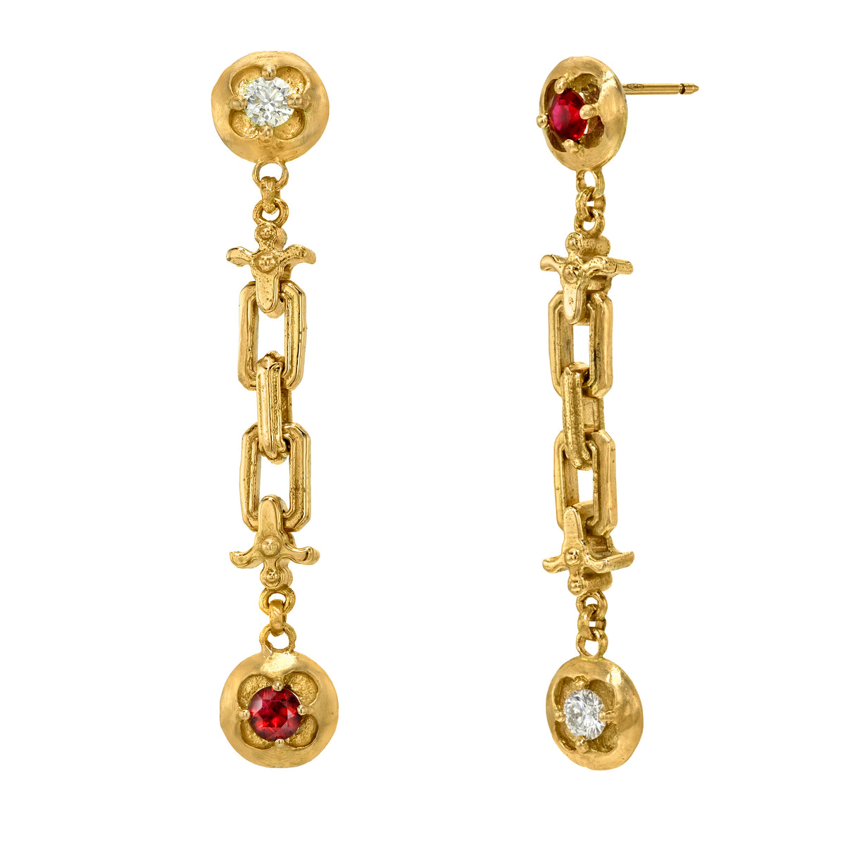 Portal Chain Earrings - Ruby and Diamond